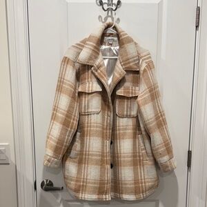 Wild Fable Tan and Cream Plaid Teddy Jacket